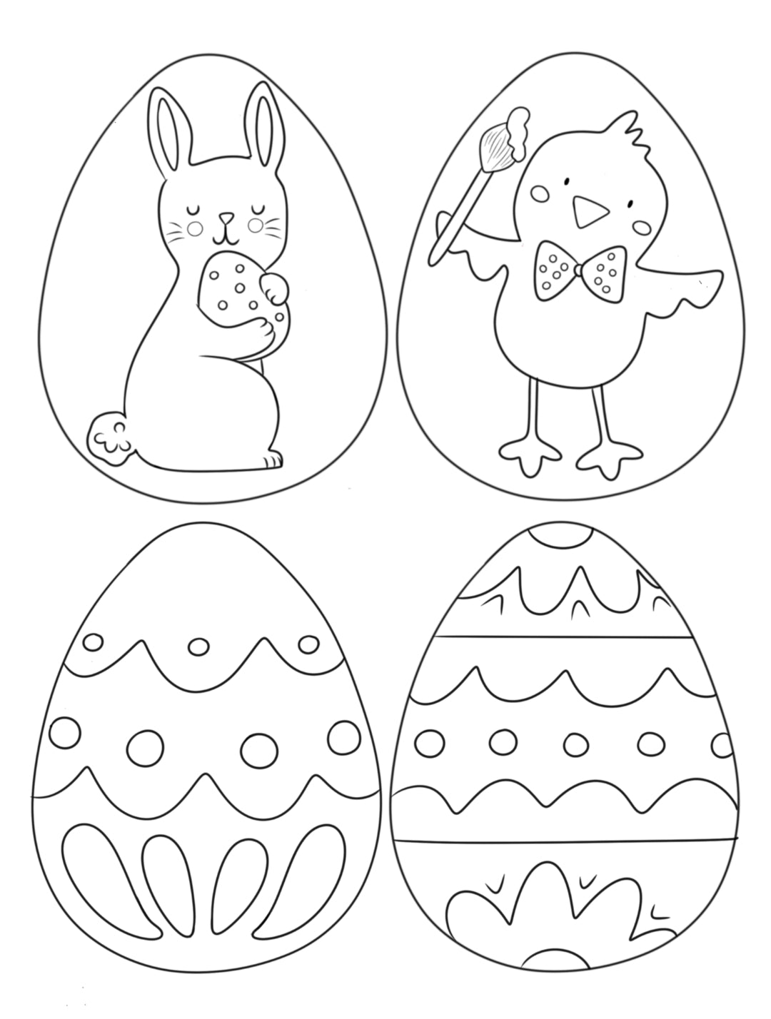 Les 4 œufs à colorier (version adaptée aux aux plus jeunes )