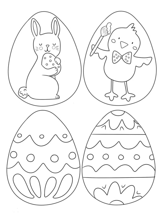 Les 4 œufs à colorier (version adaptée aux aux plus jeunes )
